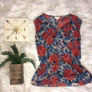 Charter Club Red and Blue Floral Blouse